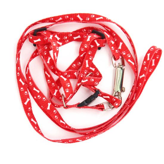 Dog Cat Harness Collar Leash Fashion Bones Paws Print Safety Traction Rope