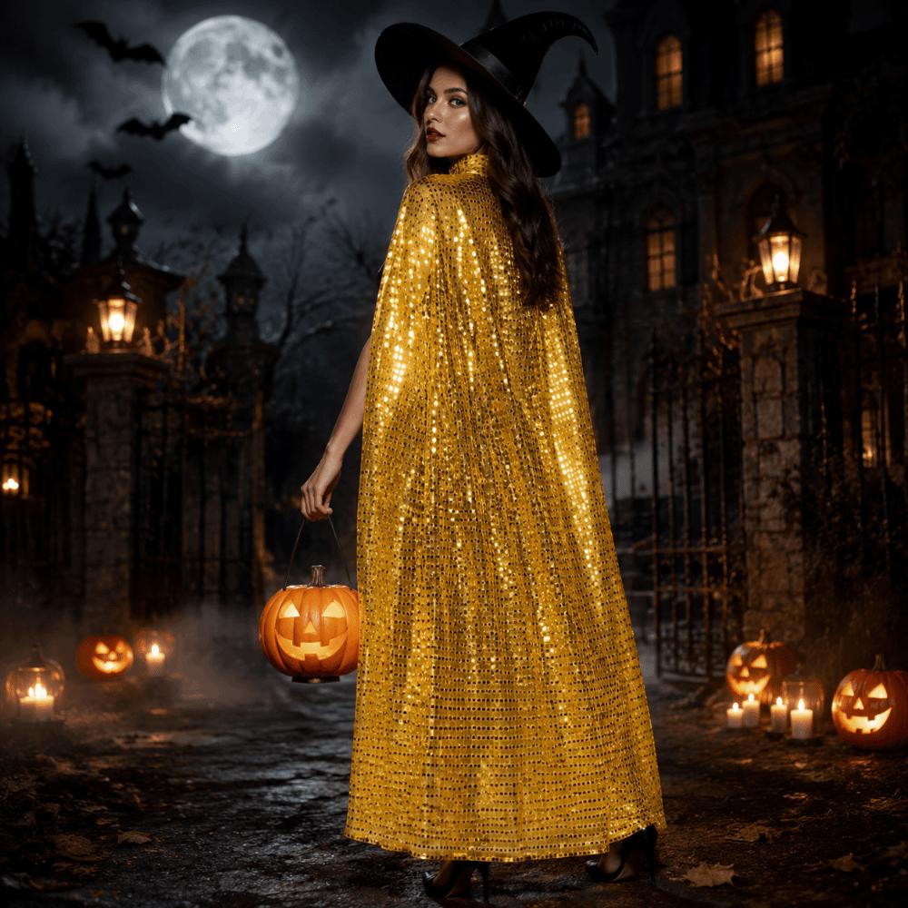 Langes Glitzer-Cape Vintage Glänzender Umhang Neues Halloween Cosplay Robe Festival