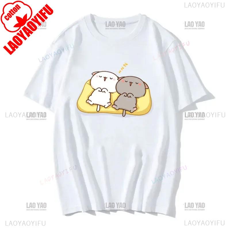 Lovely Peaches and Ash Ash T Shirt Gray Admit Mistake Tshirt Super Cute Peach Cat Cartoon Couple Print T-shirt Unisex Cotton Tee