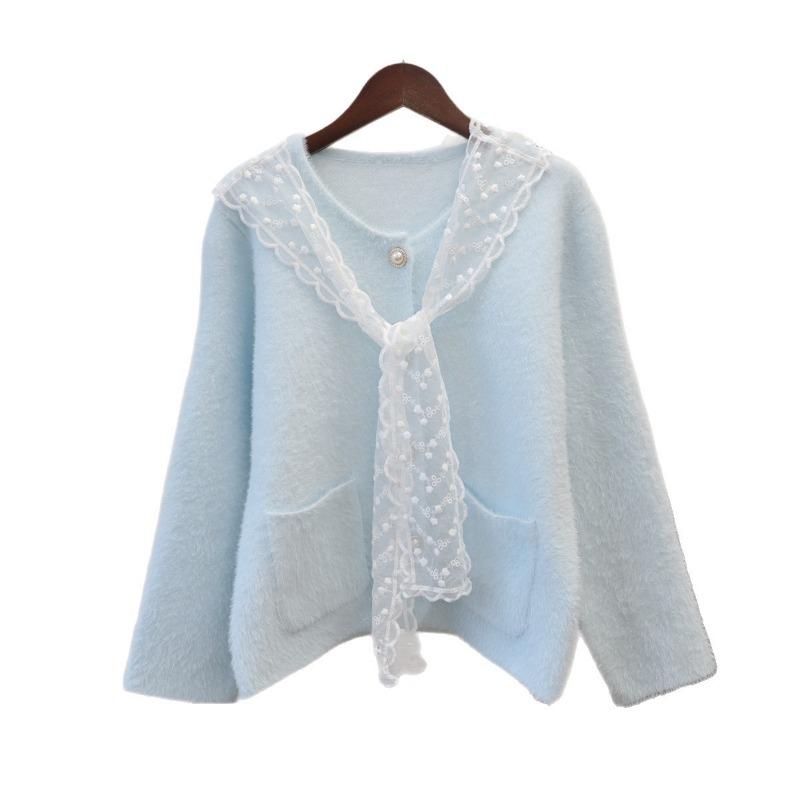 Autumn and winter new lace shawl imitation mink velvet knitted cardigan soft waxy temperament sweater jacket women