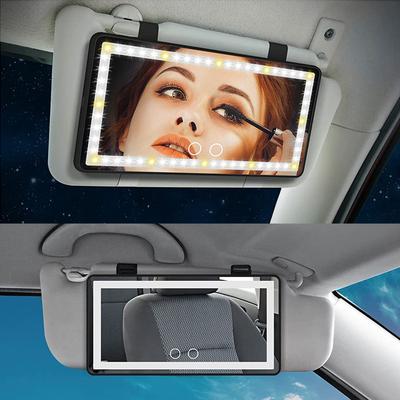 Dual Colors Car Sun Visor Makeup Mirror With LED Rechargeable 3 Modes Touch Screen Adjustable Brightness Auto Vanity HD Mirror
