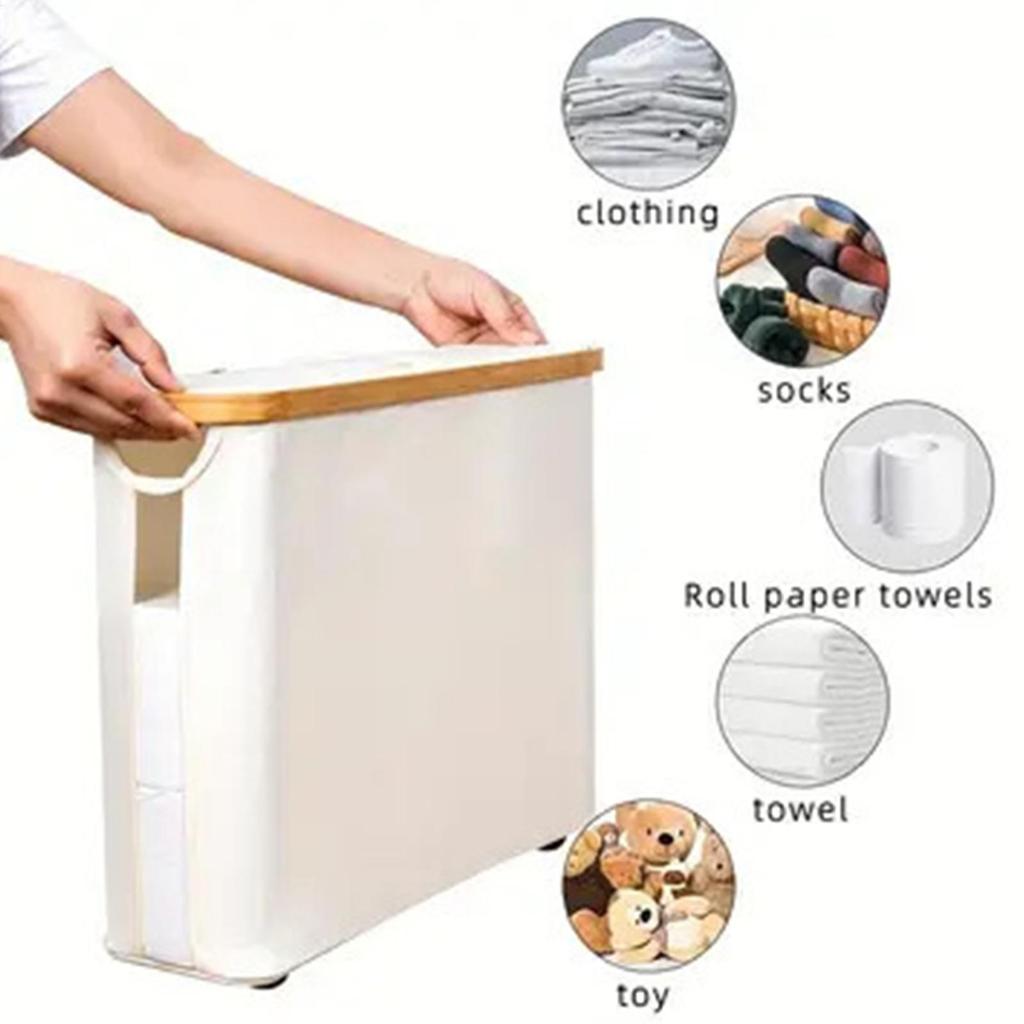 Toilet Paper Basket Storage Organizer with Lid Foldable Free Standing Holds 12 Mega Rolls Handle Bathroom Living Room Laundry