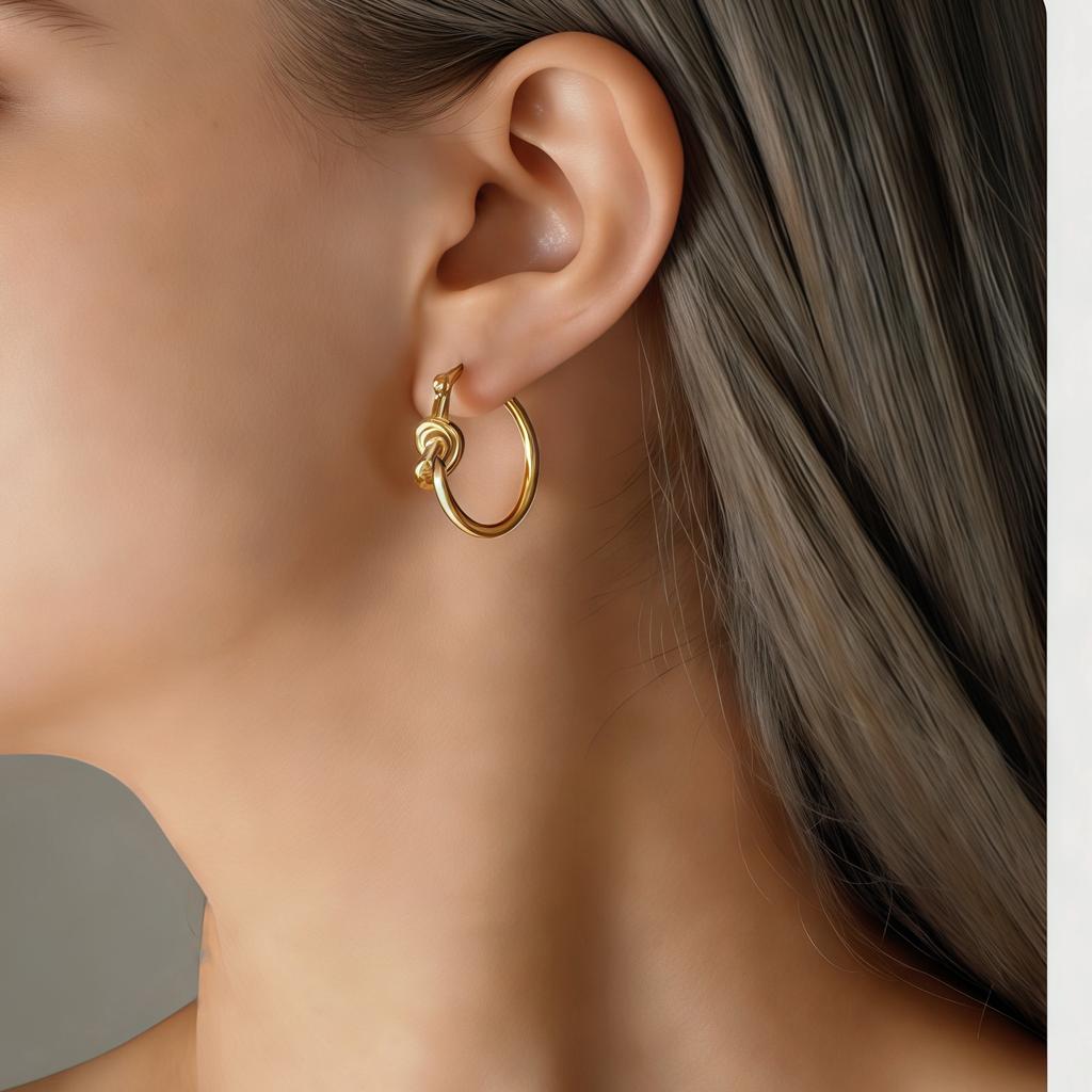 Starting from One Piece, Knot Circle Earrings for Women Zhang Zifeng Niche 18k Gold Stainless Steel Earrings for Women Niche