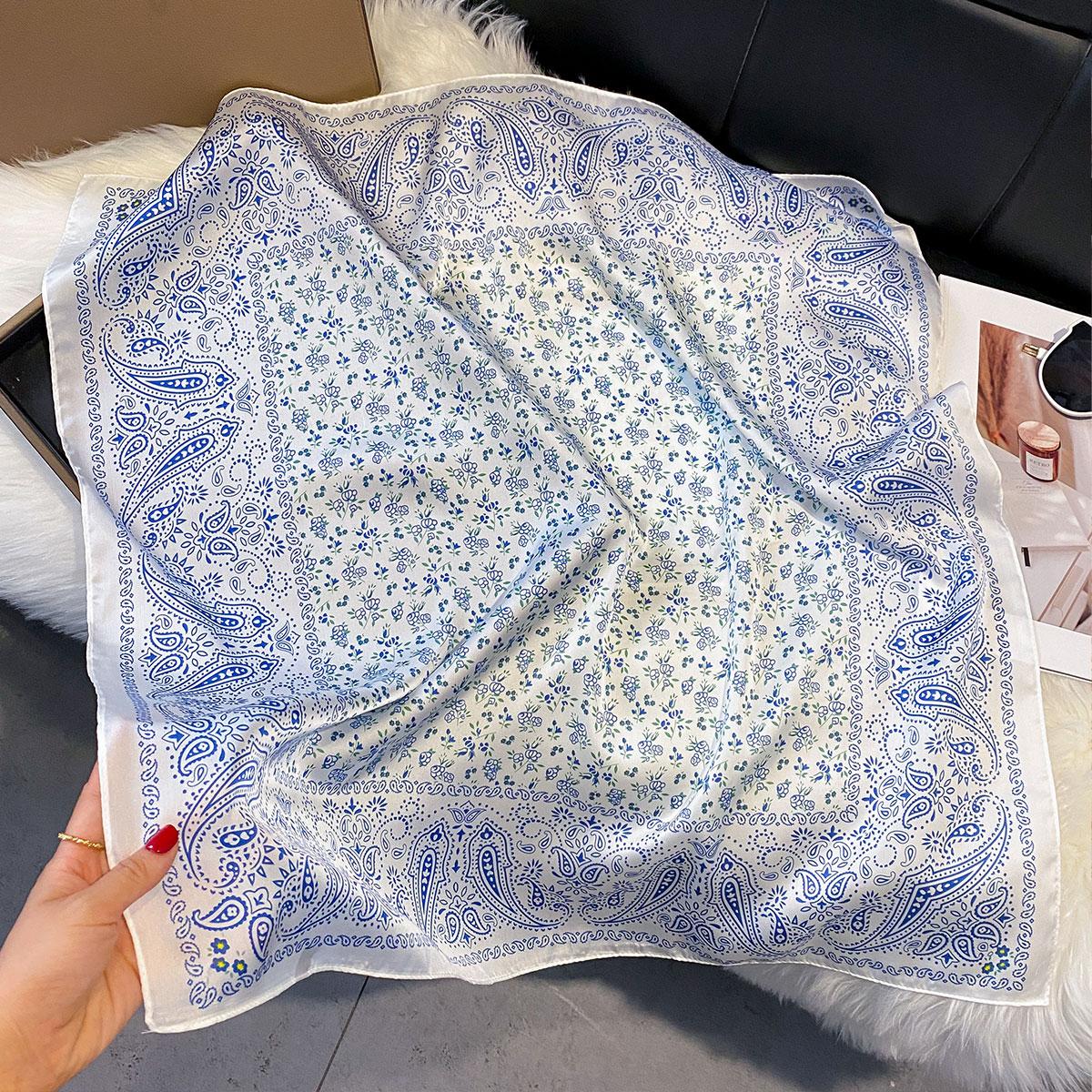 Nieuwe Mode 70x70cm Dames Sjaal Zijde Paisley Print Sjaal Vierkante Sjaal Decoratieve Hoofdband Nek Luxe Ontwerp Bandana gray