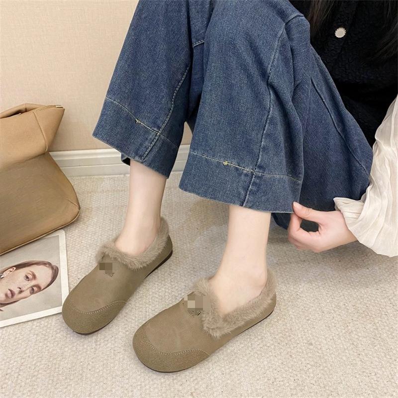 Retro Fleece One-piece Slip-on Shoes, New Soft-soled Shoes, Women's Cotton Shoes