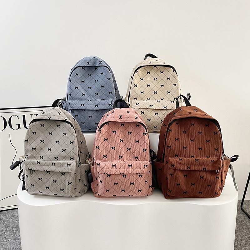 Large Capacity Student Backpack Schoolbag New Versatile Autumn and Winter Striped Velvet Fresh Bow Backpack Backpack