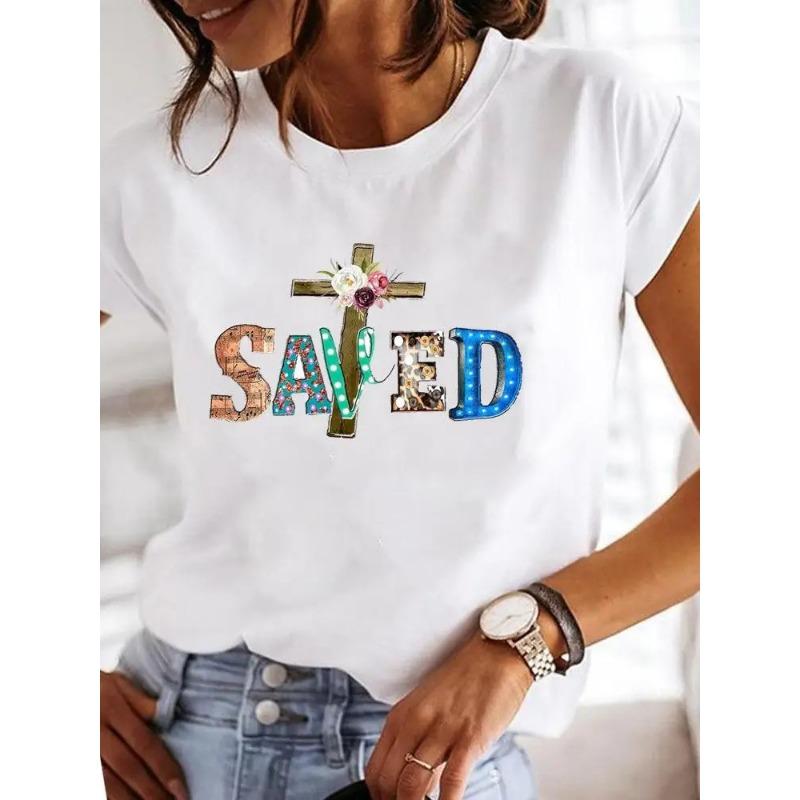 Short Sleeve Crew Neck Relax Print T-Shirt, Casual Women's Clothing for Spring & Summer