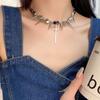 Retro Y2K Long Spike Rivet Necklace Stainless Steel Cross Hip Hop Necklace for Women Vintage Grunge Style Party Jewelry