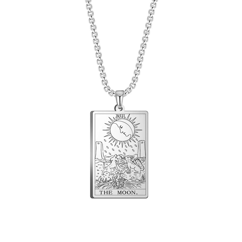 

LIKGREAT Tarot Cards Necklace Major Arcana Stainless Steel Box Chain The Moon/Star/Lovers Amulet Jewelry for WomenMen GothicGift