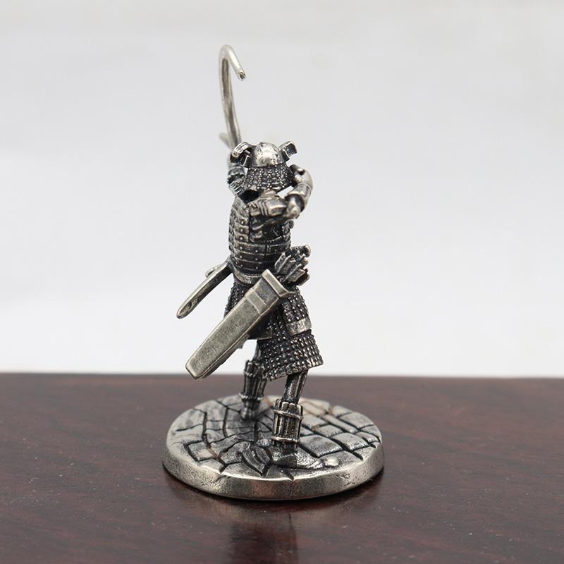 Vintage White Brass Japanese Shogunate Skeleton Warrior Archer Soldier Figurines War Chess Pieces Small Ornament Home Decoration