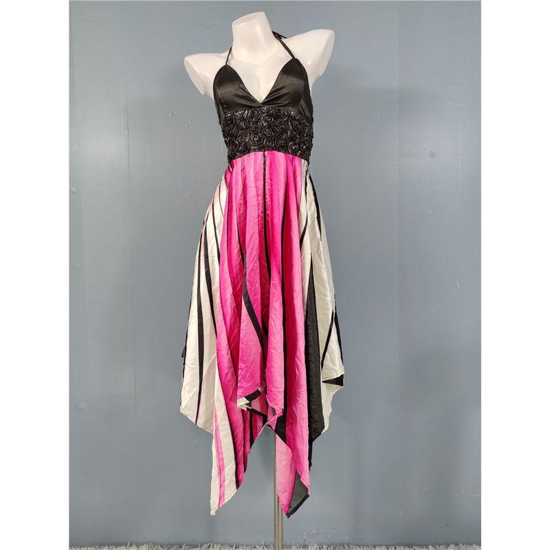 

Italian Style Elegant Goddess Temperament Three-Dimensional Flower Heavy Industry Patchwork Retro Sexy Pure Desire Sling Irregular Dress Pink XL(14)