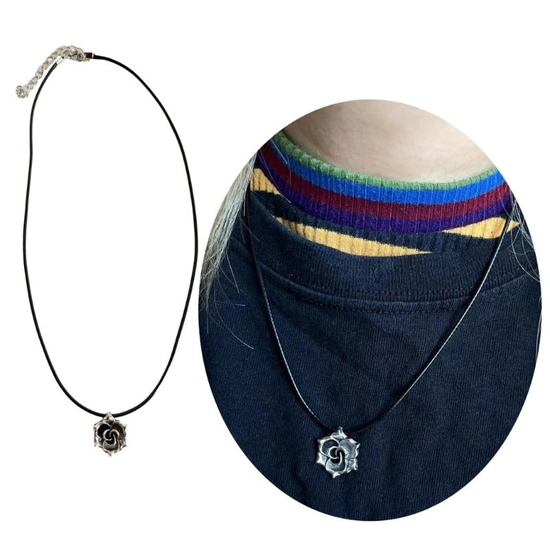 Rose Floral Necklace Flower Shape Pendant Adjustable Collarbone Chain Floral Theme Neckchains Lightweight Jewelry