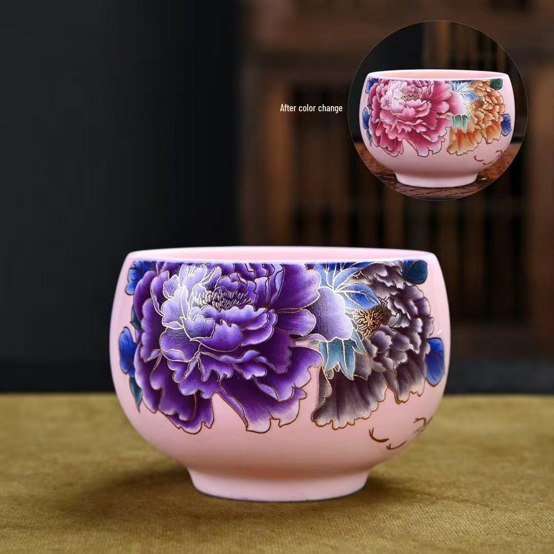 Color-Changing Peacock Ceramic Tea Cup – Large Capacity Chinese Style for Home & Personal Use 190ml