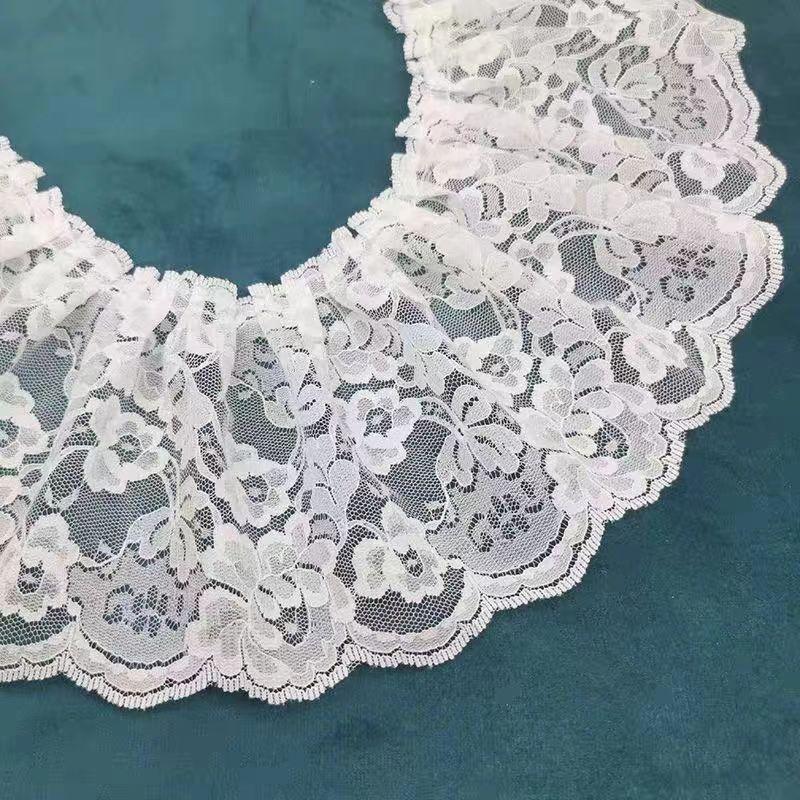 12,5 cm 5 yard Rete Jacquard Pieghettato Allargato Tulle Pizzo Fai da Te Vestiti Gonna Scollo Polsini Orlo Allungato Tenda Divano Grembiule Materiale di Cucito Finitura