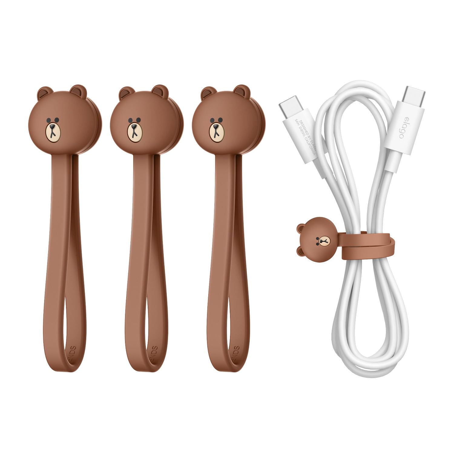 Cable LINE FRIENDS Official Strong Magnetic Cable LINE FRIENDS Magnet Cable Brown elago Ties, 3-Pack, Licensed, Silicone, Ties, Reusable, Tie, коричневый