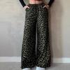 Women Leopard Print Wide Leg Pants Elastic Drawstring Waist Loose Casual Trousers Street Fashion Palazzo Pants Fall Daily Wear Pants