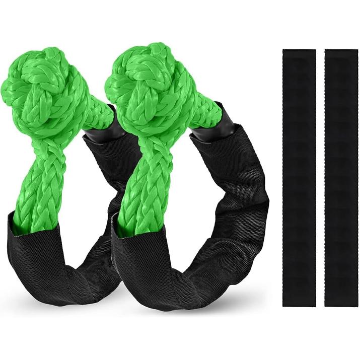 2 Pack Green Soft Shackle 57,000 LBS Breaking Strength 1/2 Inch X 22 Inch With Protective Sleeve For Off-Road Sailing Trucks 4X4 UTV Synthetic Road