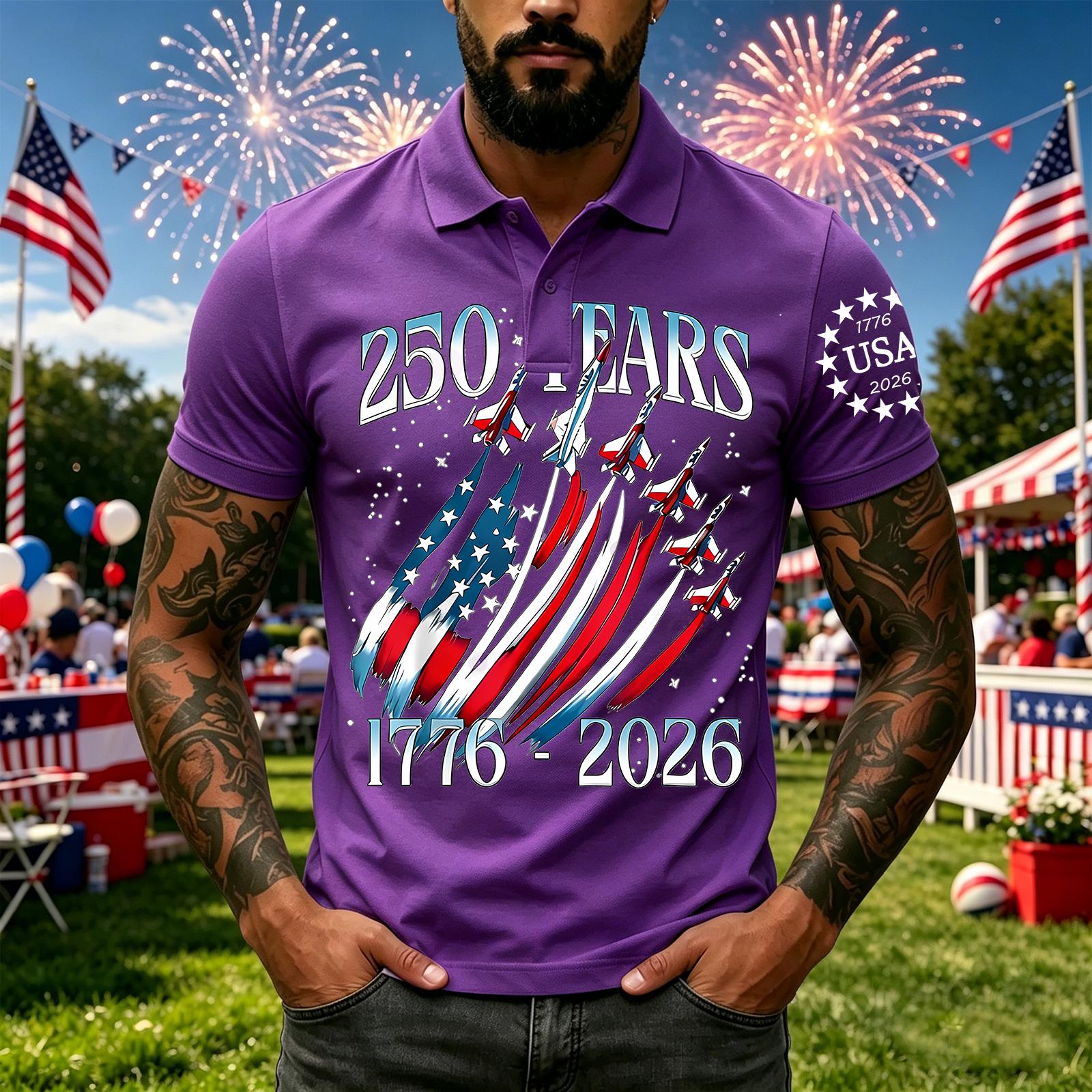 

Men s Casual Short Sleeve Polo Shirt with Independent Day Graphic Print Lightweight Breathable Fabric Classic Fit Summer Top L фиолетовый