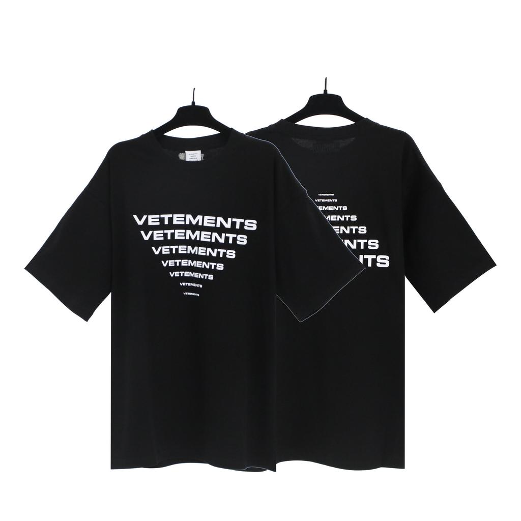 T-shirt in cotone puro a doppia filatura, lavata e invecchiata, con stampa di lettere Vetements, versione alta transfrontaliera, per uomo e donna