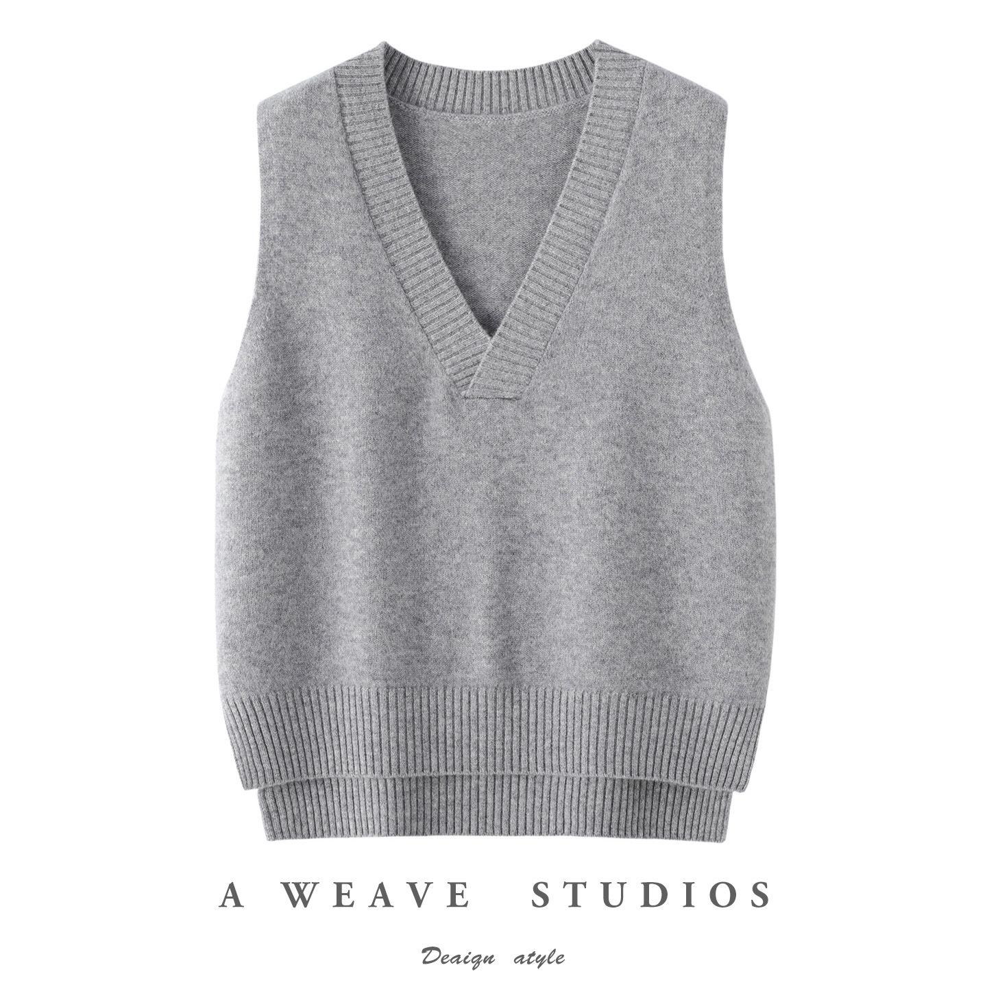Spring, autumn and winter ins simple V-neck retro pure wool vest knitted women s pullover loose and thin sleeveless vest top S