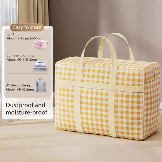 Yousheng Quilt Storage Bag with Sturdy Zipper Reinforced Handles Plaid Print Large Capacity Non-woven Fabric Quilt Storage Organizer