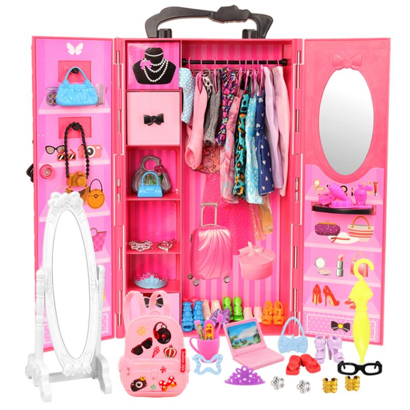 Dollhouse Furniture Doll Wardrobe Plastic Portable Closet Can Collect Doll Clothes Plus Accessories DIY Birth Date Xmas Present
