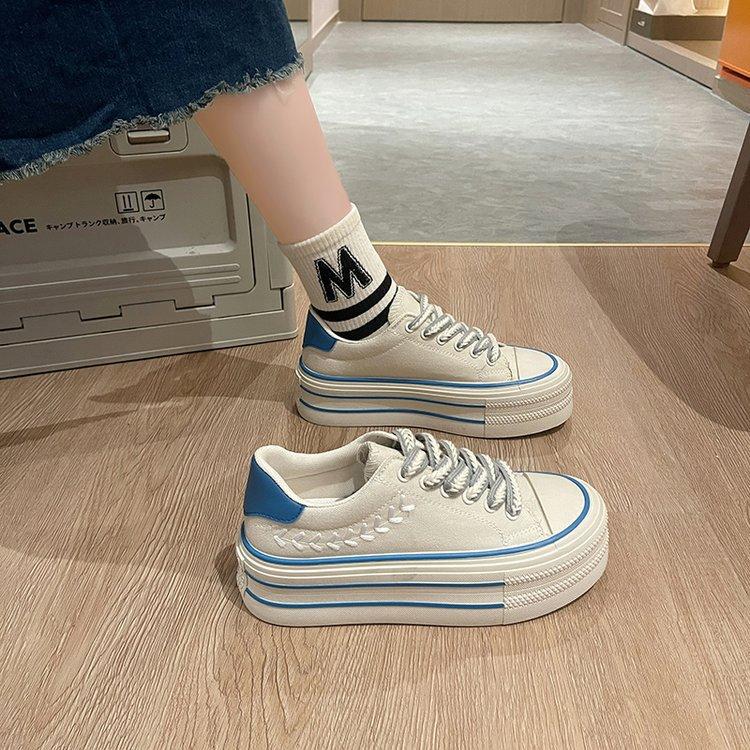 

Muffin platform versatile canvas shoes 2024 autumn and winter new Korean version lace-up low-top wheat ears student height-increasing board shoes wom 40