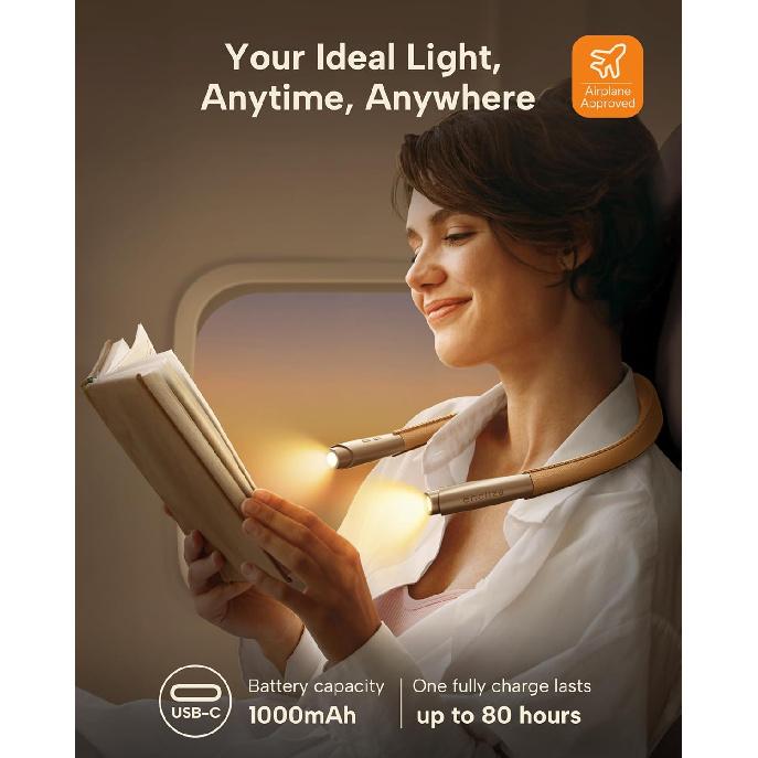 LED Neck Reading Light, Book Light for Reading In Bed, 3 Colors, 9 Brightness Levels, Lightweight Comfortable Design, Long Lasting, Perfect for