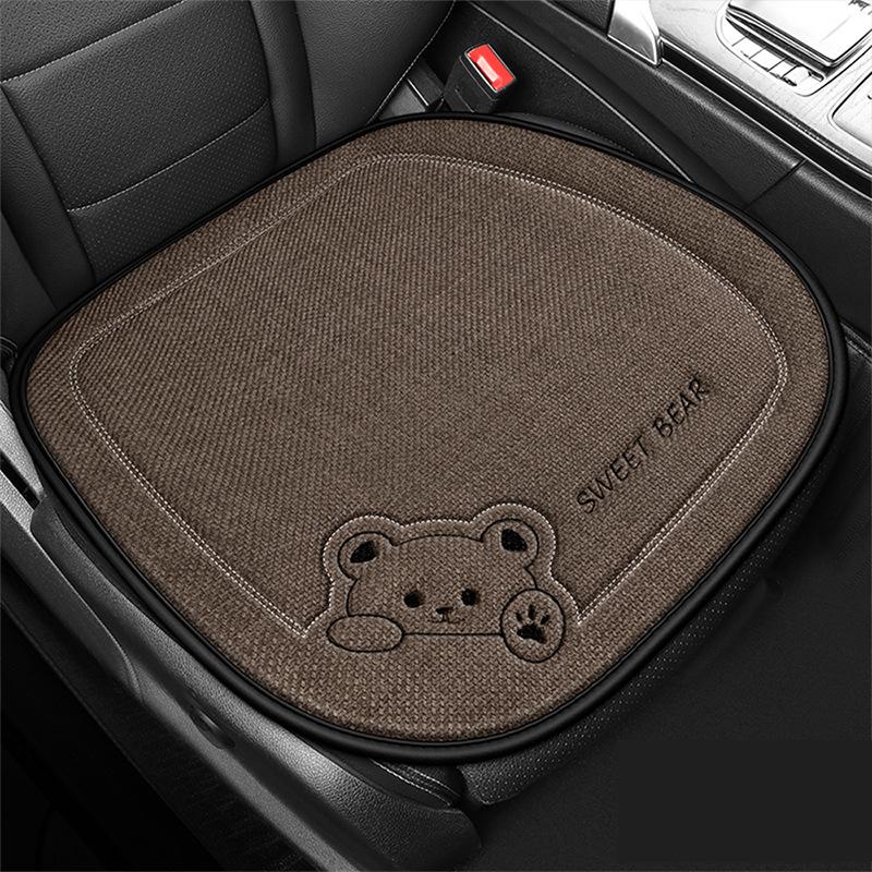 

Чехол на сиденье автомобиля с изображением медведя из мультфильма, льняная дышащая противоскользящая симпатичная женская автомобильная подушка, универсальные аксессуары для салона автомобиля