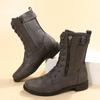 Fashion Retro Women's Boots Round Toe Womens Mid Calf Boots Large Size Zip Motorcycle Boots Low Heel Women Shoes Trend New Botas Mujer