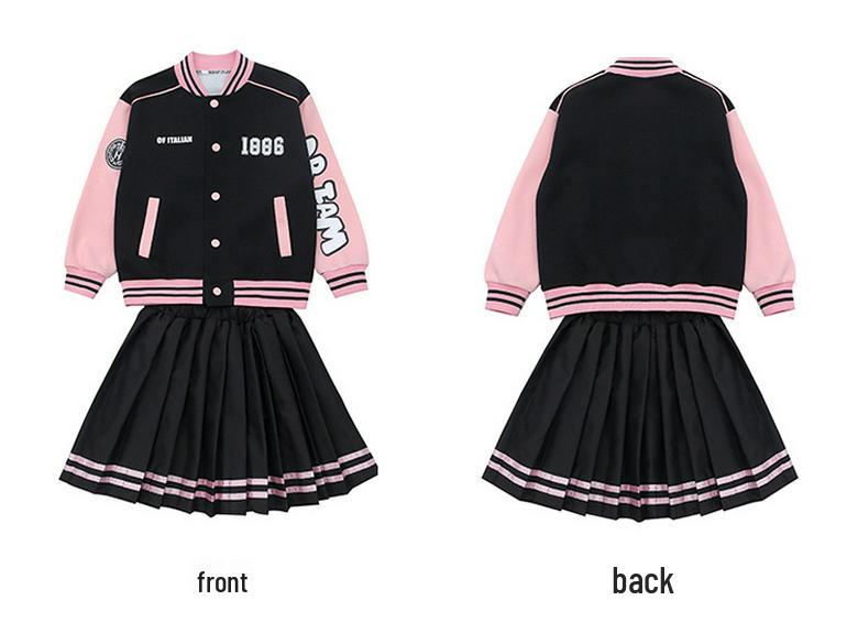 Trendy Korean-Style Baseball Uniform for Girls - 2025 Spring & Autumn Pleated Skirt, College Style for Middle & Large Children
