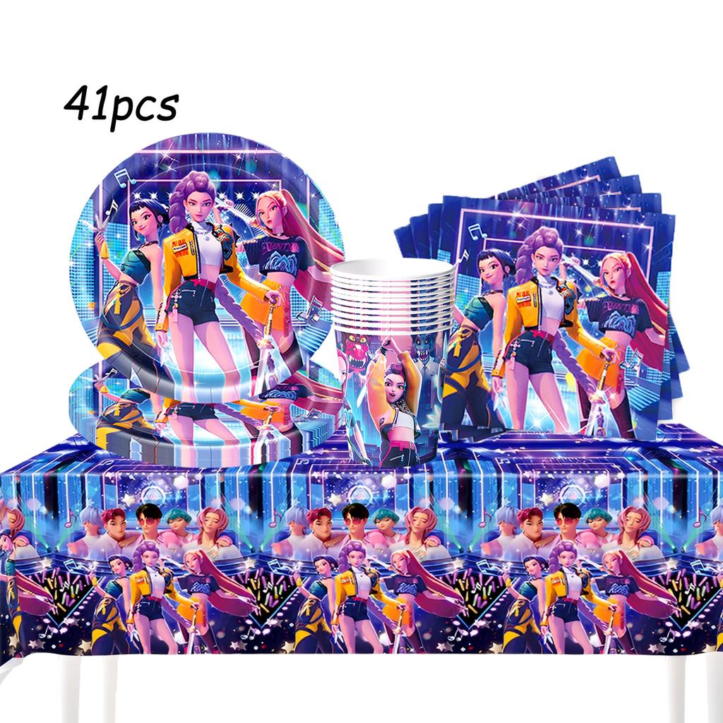 K Pop Demon Hunters Theme Birthday Party Decorations Tableware  Balloon Cup Plate Banner Backdrop for Girls Baby Shower Supplies