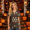 Damska koszula robocza z dekoltem w serek, krótkim rękawem i kieszeniami, z nadrukiem na Halloween, top do uniformu opiekuna