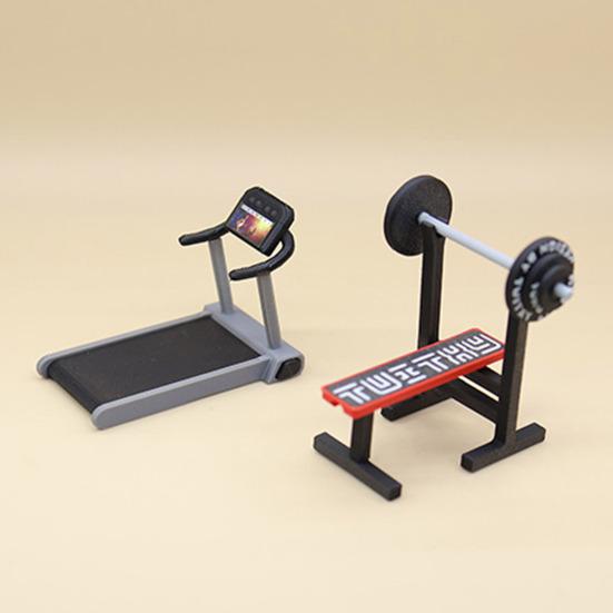 Miniaturowy Sprzęt Fitness Mini Bieżnia Maszyna do Biegania Ławka do Wyciskania Sztanga Zabawka Miniaturowy Model Sprzętu Siłowni Akcesoria do Dekoracji Domku dla Lalek 1/12
