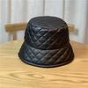 Korean Style Hat for Women  Versatile Matte Pu Leather Plaid Fisherman Hat Face Showing Warm Autumn and Winter Japanese Style Basin Hat
