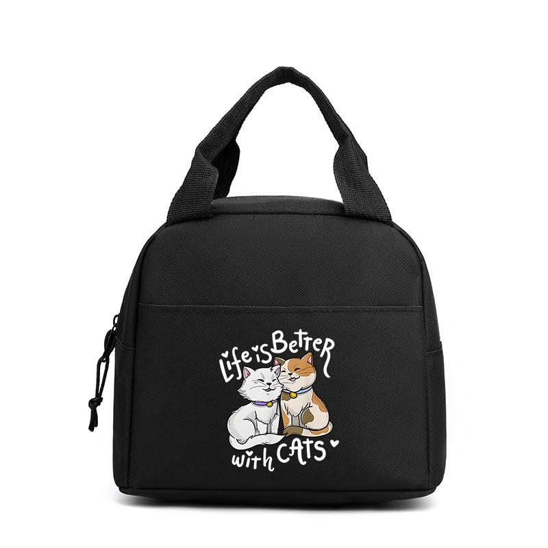 

Fashion Cat with Books Print Lunch Bags Women Men Large Capacity Picnic Drink Thermal Bag Portable Outdoor Food Lunch Handbags