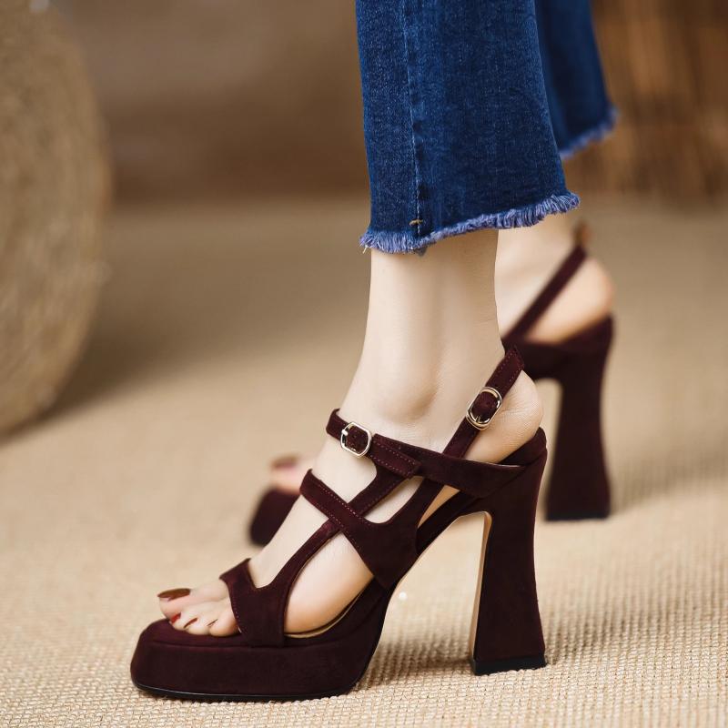 2025Women Cross Strap  Summer New Black Hook Heels Party Shoes  Fashion Buckle Strap Platform Sandals