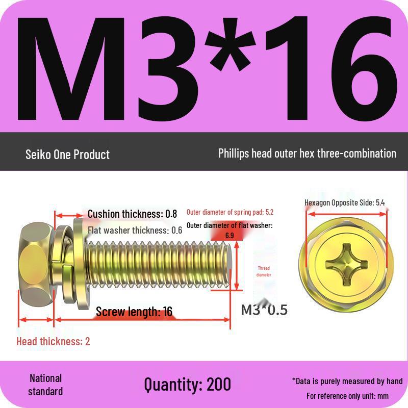 Hexagon Head Combination Screw Bolt Set with Washer and Spring Washer