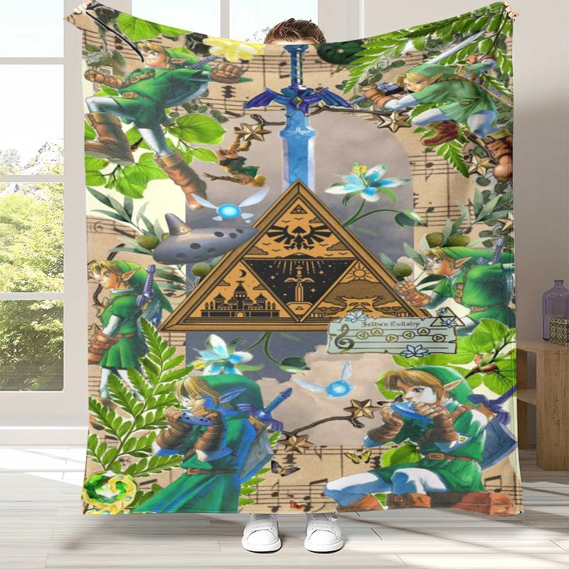 Retro Z-Zelda Cartoon Link Games Flannel Blanket,Ultra Soft Warm Plush Throw for Home Bedroom Bed Sofa Cover Camping Picnic Kid