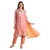 W for Woman Pink Printed Shantung Straight Kurta, Pants and Dupatta Set (Size: XL)-WS12305-112668