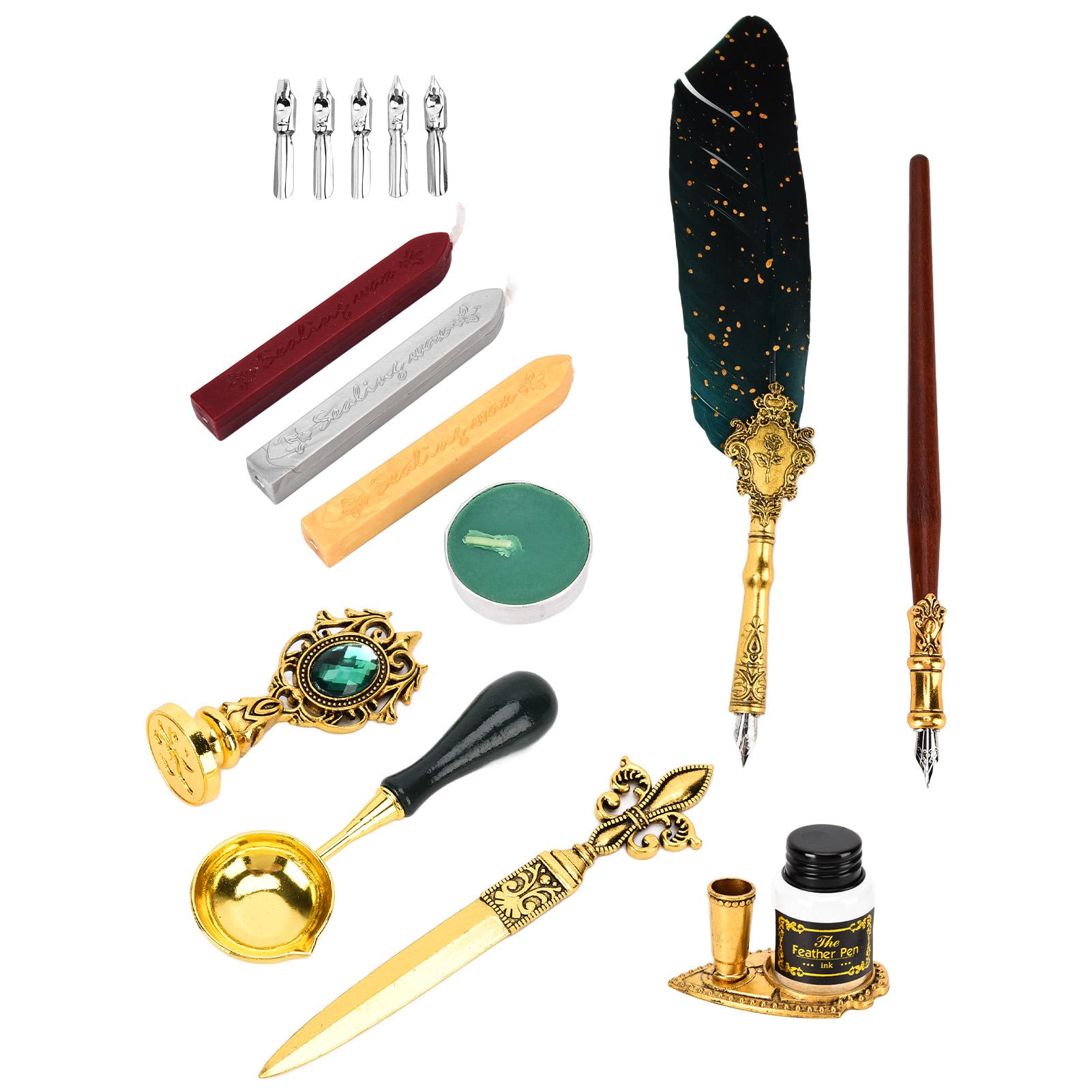 

Feather Pen Set Painted Stamp Student Dip Pen Set European Style British Retro Dipping Feather Pen