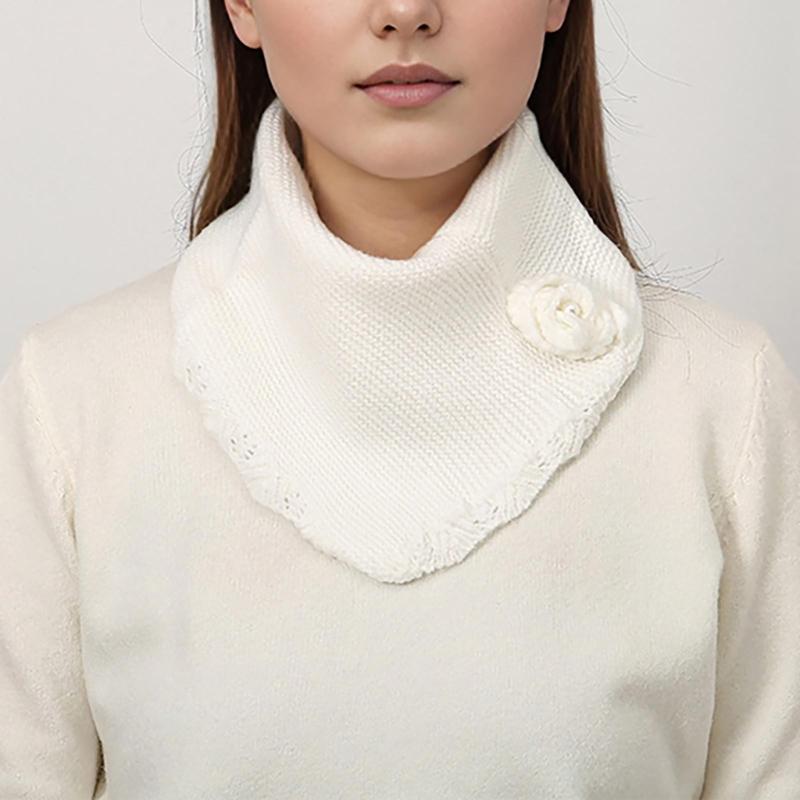 Women Winter Knit Waves Edge Turtleneck Faux Collar Elegant Flower Detachable Pullover Triangular Scarf Wrap Neck Warmer
