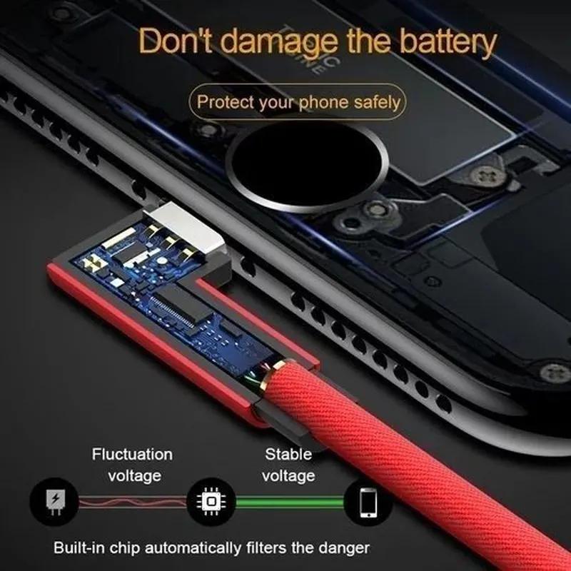New USB Cable Reversible 90 Degree Cords Fast Charging for Android or IOS Devices
