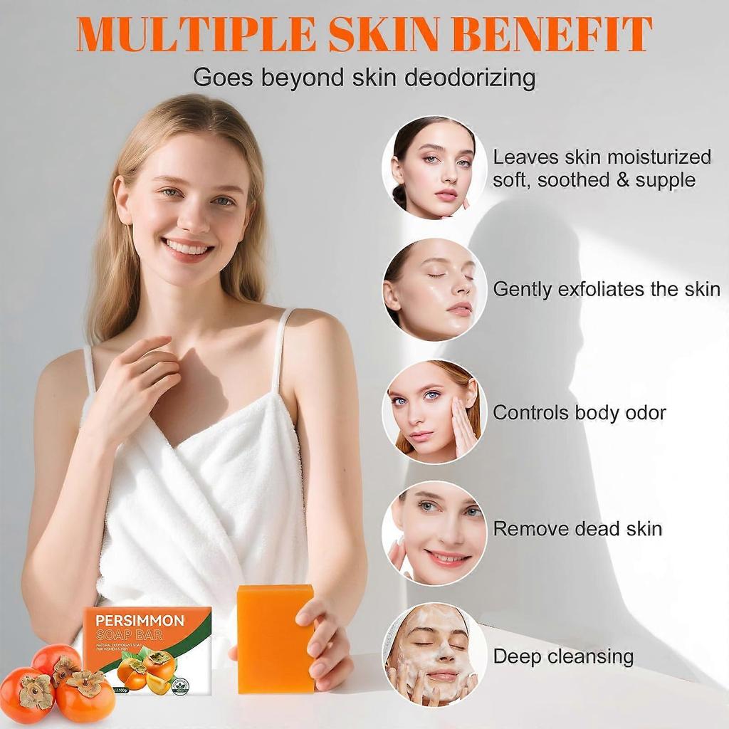 Persimmon Soap Bar 3 Pack for Body Odor Control, Natural Deodorizing and Moisturizing Organic Cleanser