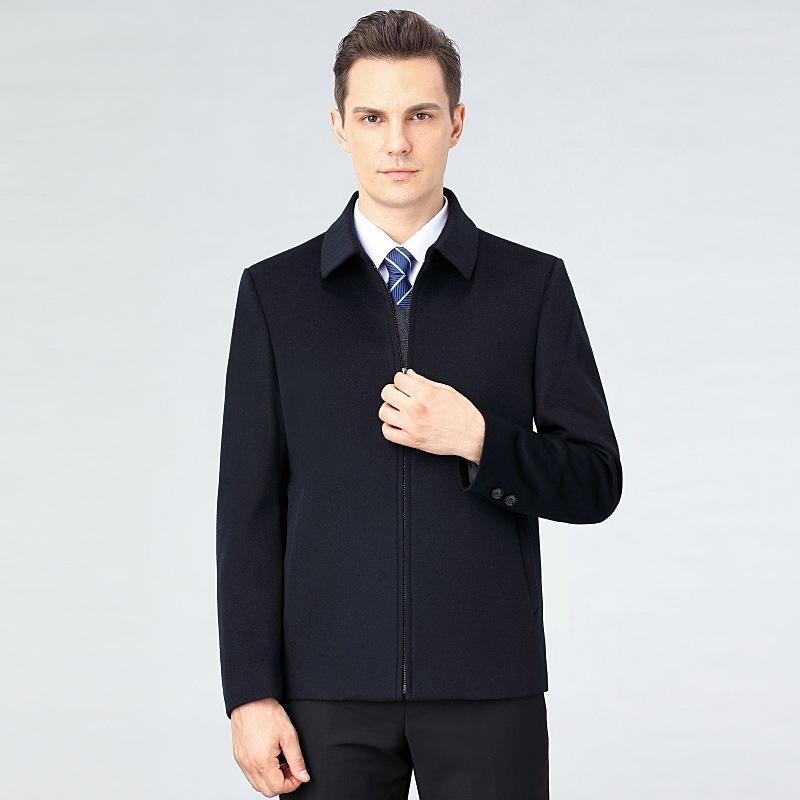 Men's Cashmere Woolen Coat, Middle-aged and Elderly Autumn and Winter New Dad Wear Lapel Thick Jacket
