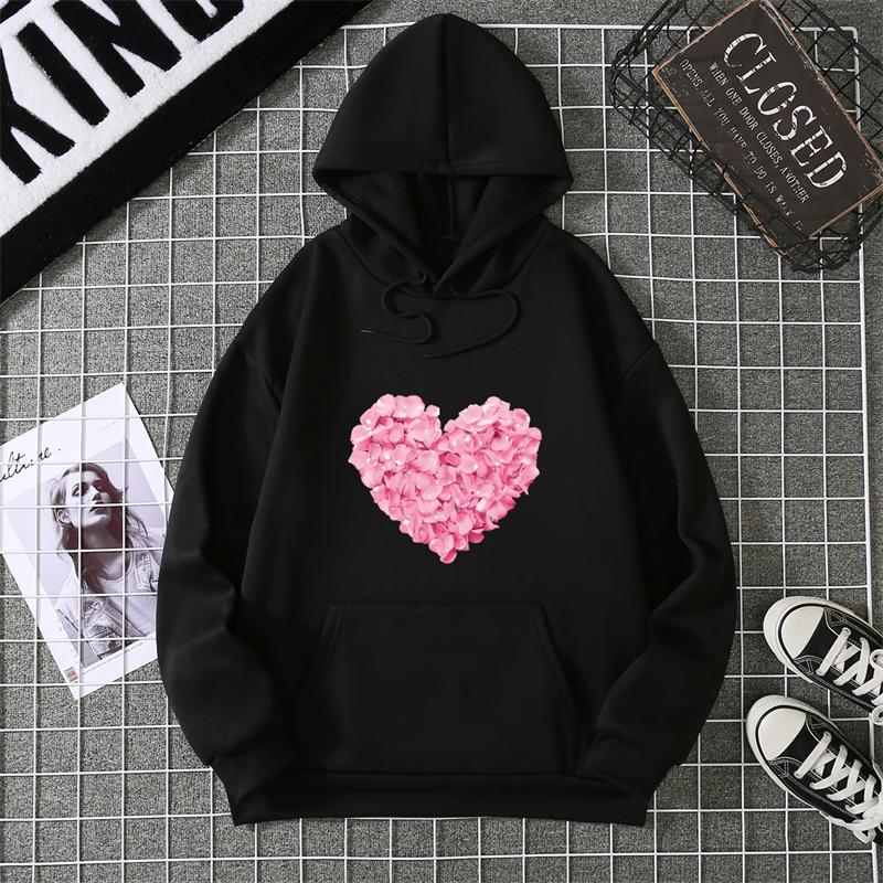 Heart Shape Print Graphic Hoodies Cute Clothing Fashion Loose Pullover Sweatshirt Casual Girl Hoody Tops