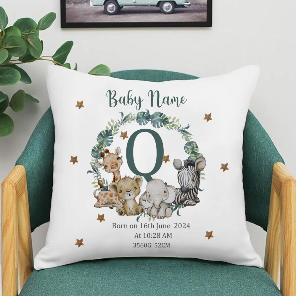 Gepersonaliseerde Safari Dier met Naam Kussensloop Kinderkamer Kussenhoes Slaapkamer Kinderen Wilde Feest Decoratie Kussensloop Babyshower Cadeau 50x50cm