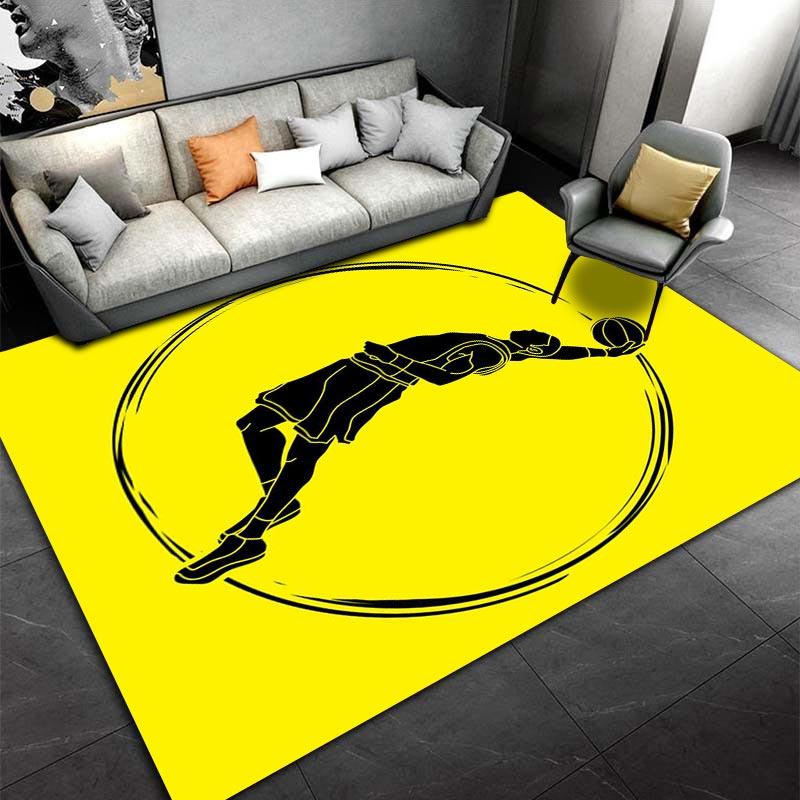 Basketball Player Silhouette Yellow Carpet Modern Sports Design Suitable for use as an anti-slip for living room bedroom sofas