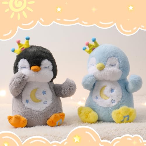 MIAODAM Sleeping Plush Toy, Penguin, Gray, with Music & Night Light, Baby Toy, Baby Shower Gift, Birthday Gift, Christmas Gift, Children's Day Gift, G