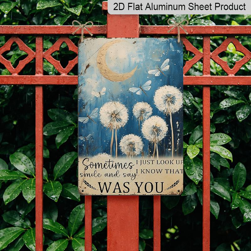 2D Flat, 1pc Vintage "Sometimes I Just Look Up" Memorial Aluminium Sign - 8"x12" Rustic Dandelion & Moon Wall Art, Sympathy Gift for Grief